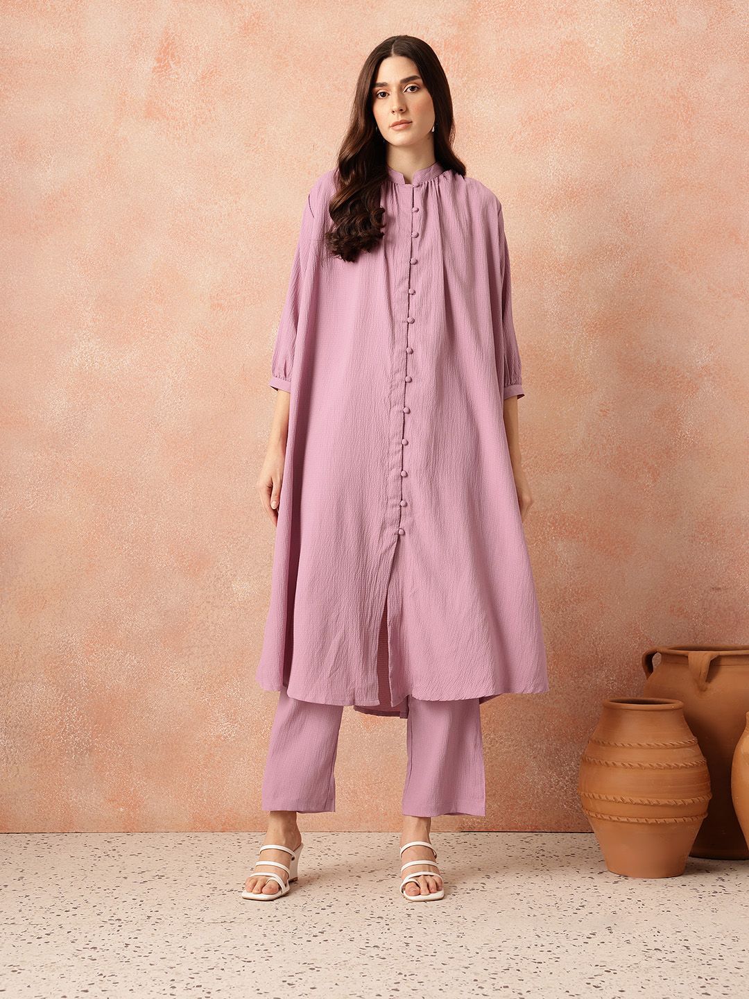 all about you Regular Crinkled Kurta with Trousers