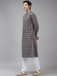 See Designs Men Navy Blue Printed Pure Cotton Kurta with Trousers