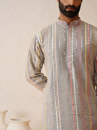 SOJANYA LUXE Kolar Mandarin Sulam Kurta Biasa dengan Piyama