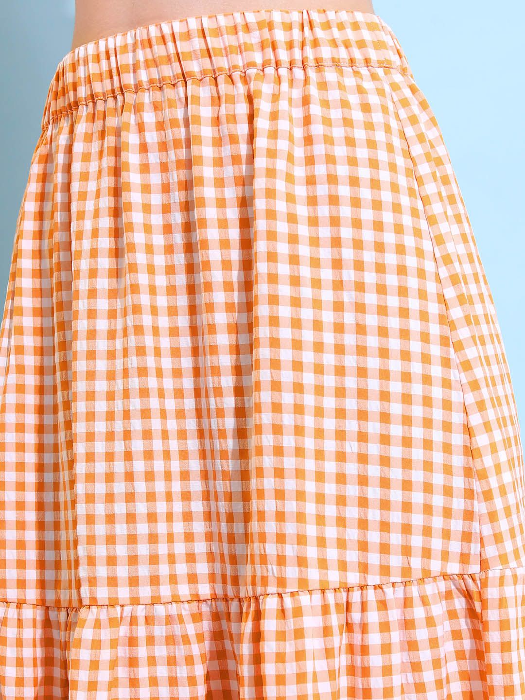 Tokyo Talkies Checked Cut Out Crop Fitted Top With Maxi Skirt
