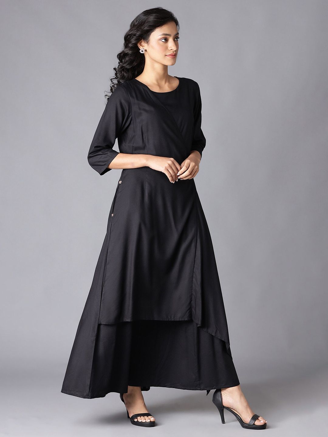 W Black Solid Maxi Dress