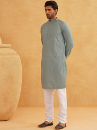 SOJANYA Geometric Embroidered Mandarin Collar Thread Work Pure Cotton Kurta With Churidar