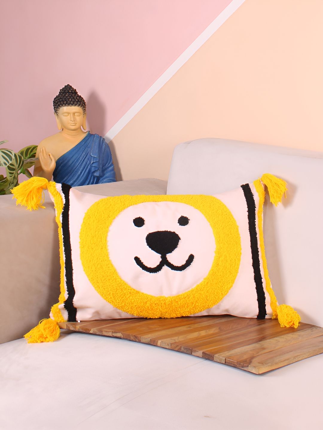 STITCHNEST Yellow & Black Embroidered Rectangle Cushion Cover