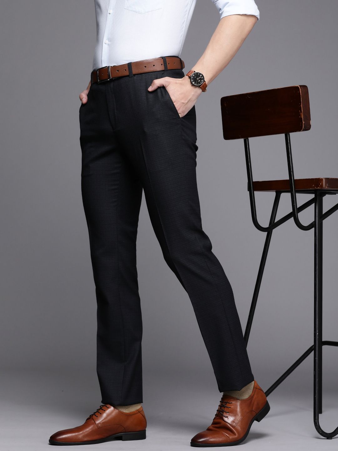 Raymond Men Checked Slim Fit Formal Trousers