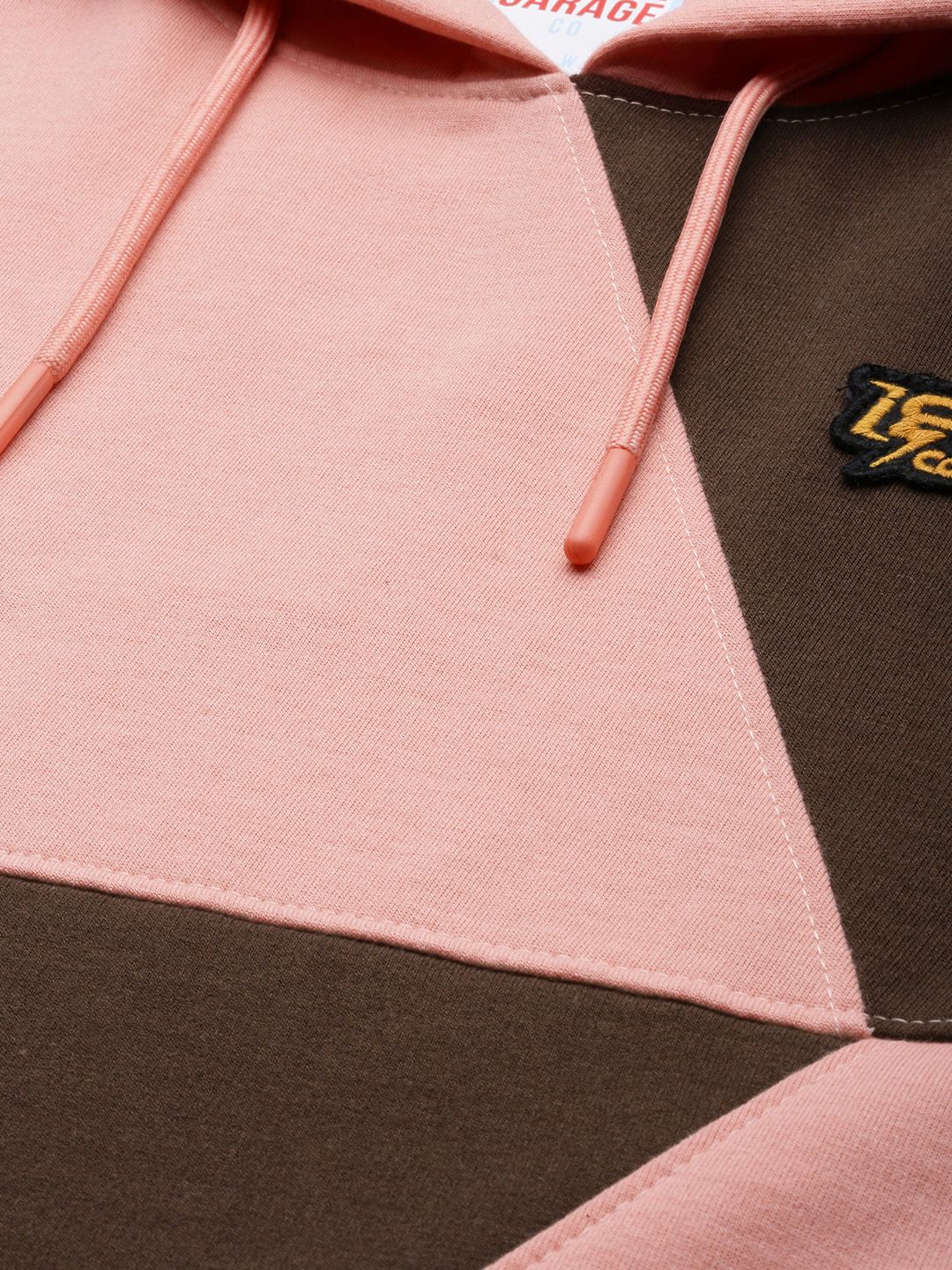 The Indian Garage Co Men Peach-Coloured Colourblocked Hooded Sweatshirt