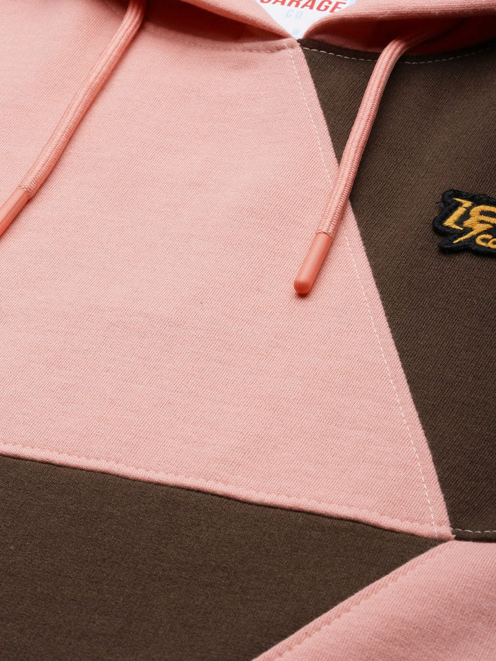The Indian Garage Co Men Peach-Coloured Colourblocked Hooded Sweatshirt