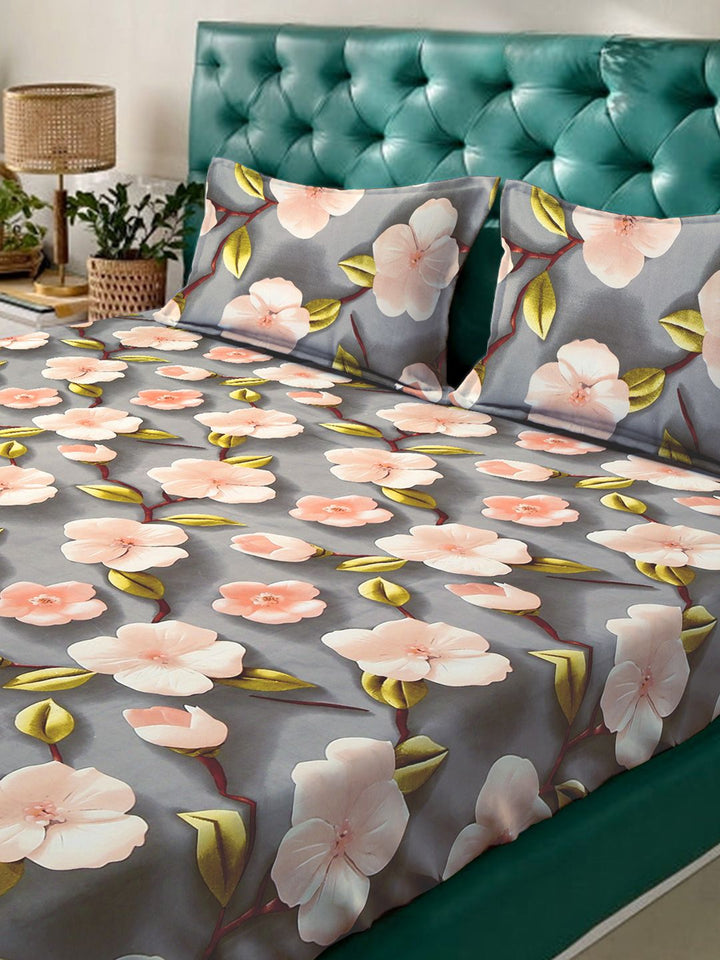 KLOTTHE Grey Floral Fitted 300TC King Superfine 7D Cadar & 2 Sarung Bantal-2.50mx2.25m