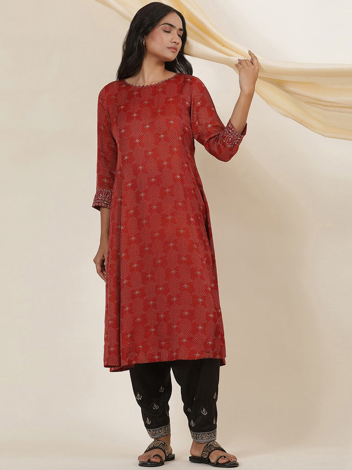 W Abstract Woven Design Round Neck A-line Kurta