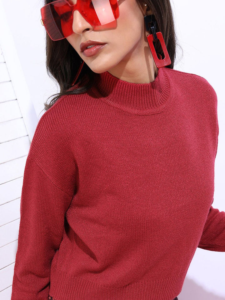 Asas oleh Tokyo Talkies Women Red Ribbed Pullover