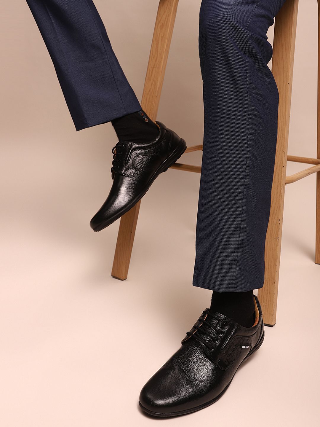 Red Chief Men Black Genuine Leather Formal Derbys