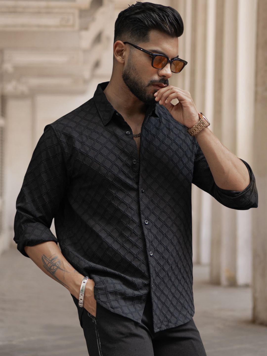 Powerlook Men Spread Collar Tartan Checked Casual Shirt