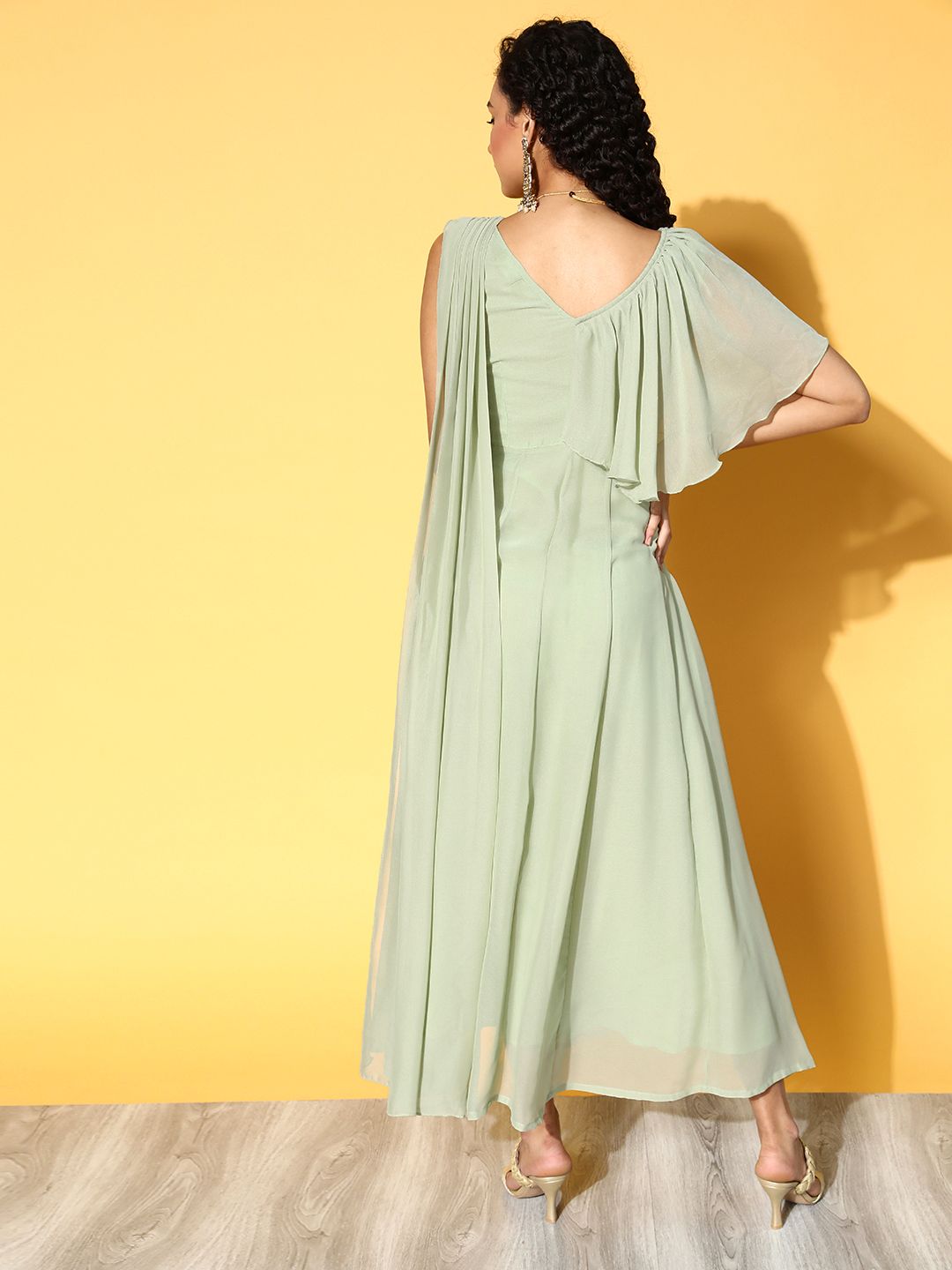 Shae by SASSAFRAS Green Ethnic Belted Maxi Dress