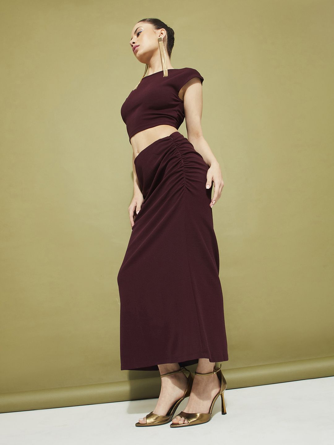 DressBerry Modern Minimalism Crop Top with Ruched Midi Skirt Co-Ord Set