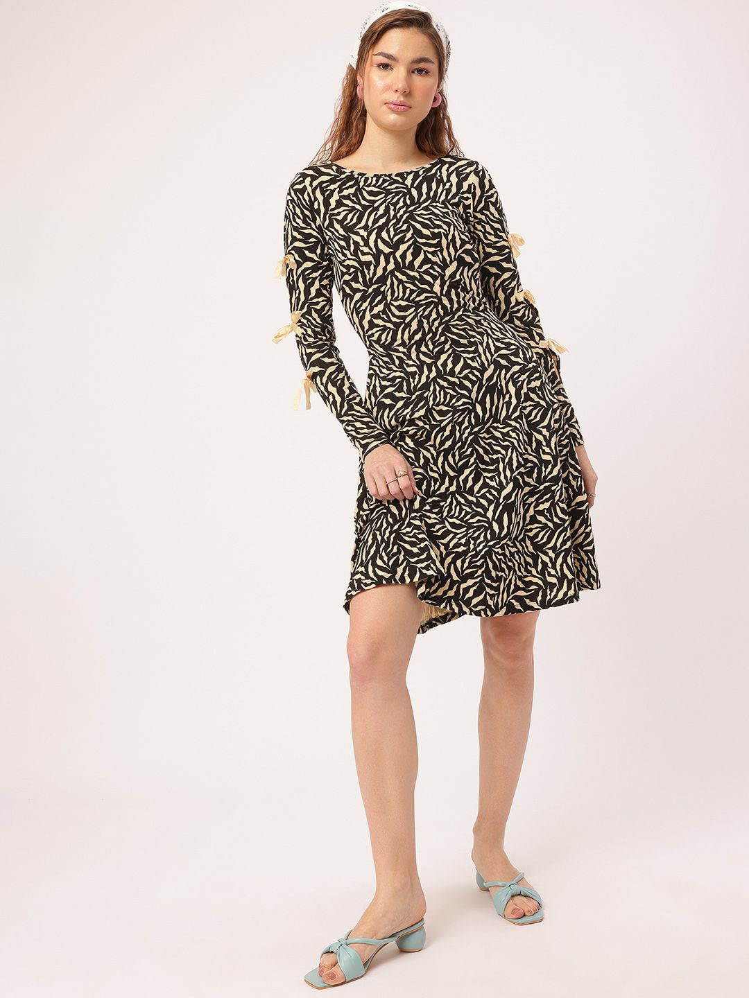 DressBerry Edgy Kawaii Ribbon Trim Animal Print A-Line Dress