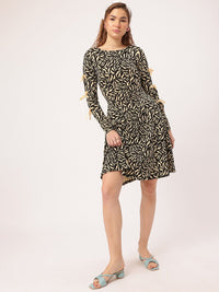 DressBerry Edgy Kawaii Ribbon Trim Animal Print A-Line Dress
