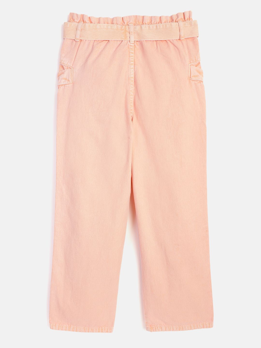 YK Girls Peach-Coloured Pure Cotton High-Rise Denim Culottes