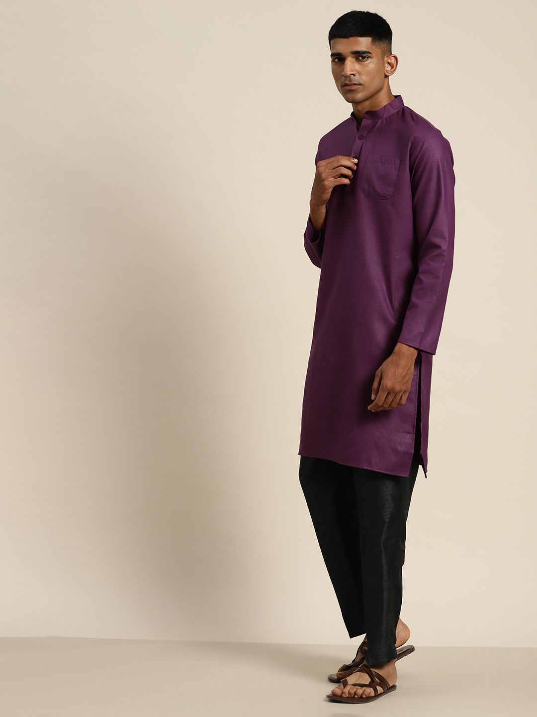 SOJANYA Mandarin Collar Cotton Linen Kurta