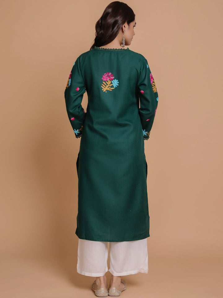 HOUSE OF KARI Floral Embroidered Pastels Cotton Straight Kurta