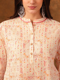 Anouk Ethnic Motif Printed Mandarin Collar Three-Quarter Sleeves Cotton Short Kurti