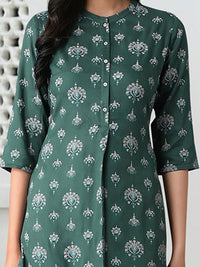 W Women Green & Off-White Printed A-Line Kurta