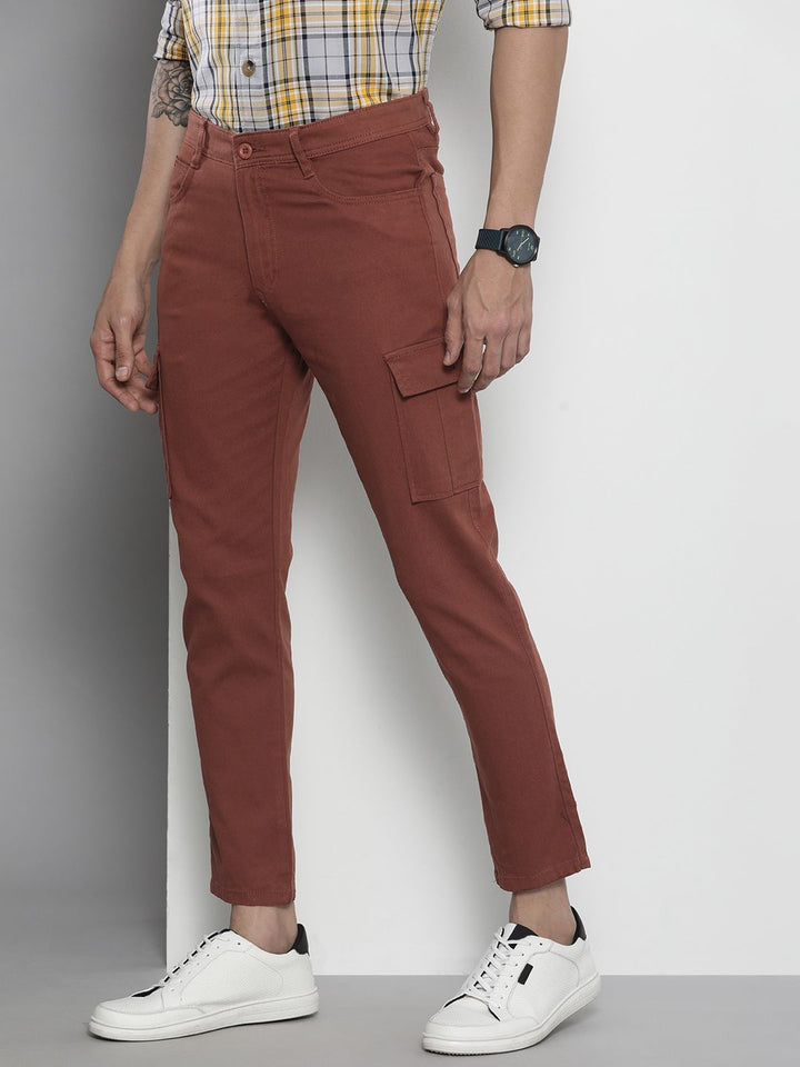 The Indian Garage Co Men Rust Slim Fit Cargos Trousers