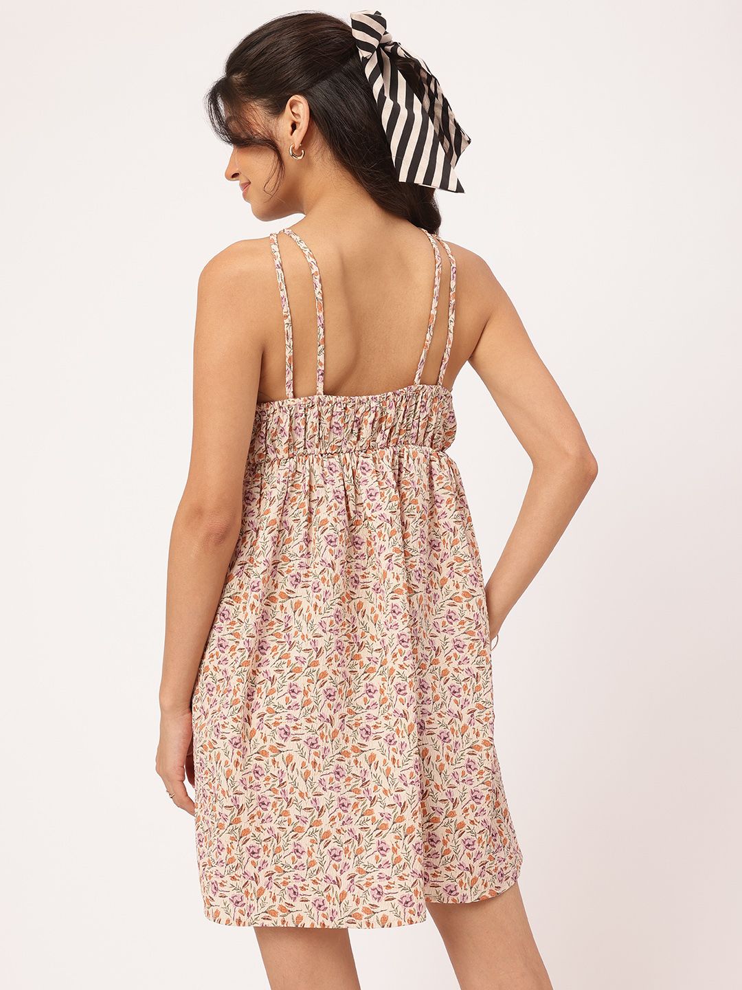 DressBerry Springtime Staple Ruched Seersucker A-Line MIni Dress