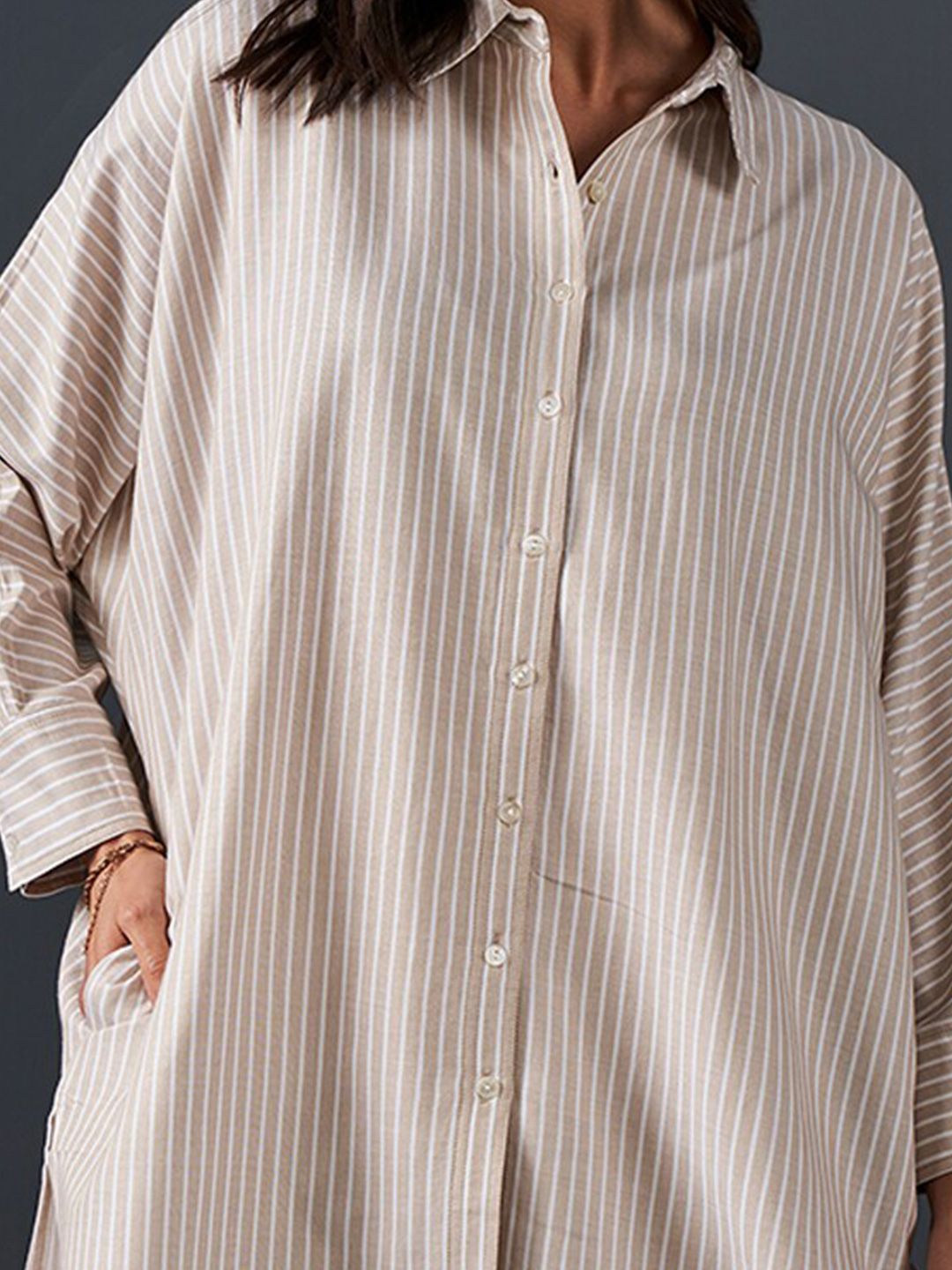 AND Striped Pure Cotton Longline Shirt Style Top