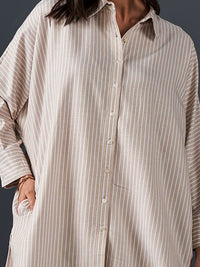 AND Striped Pure Cotton Longline Shirt Style Top