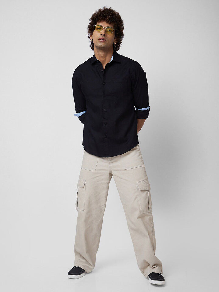 VASTRADO Classic Slim Fit Textured Self Design Cotton Casual Shirt