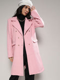 Kampus Sutra Pink Reka Bentuk Diri Diri Bercitar Kolar Longline Longline Coat
