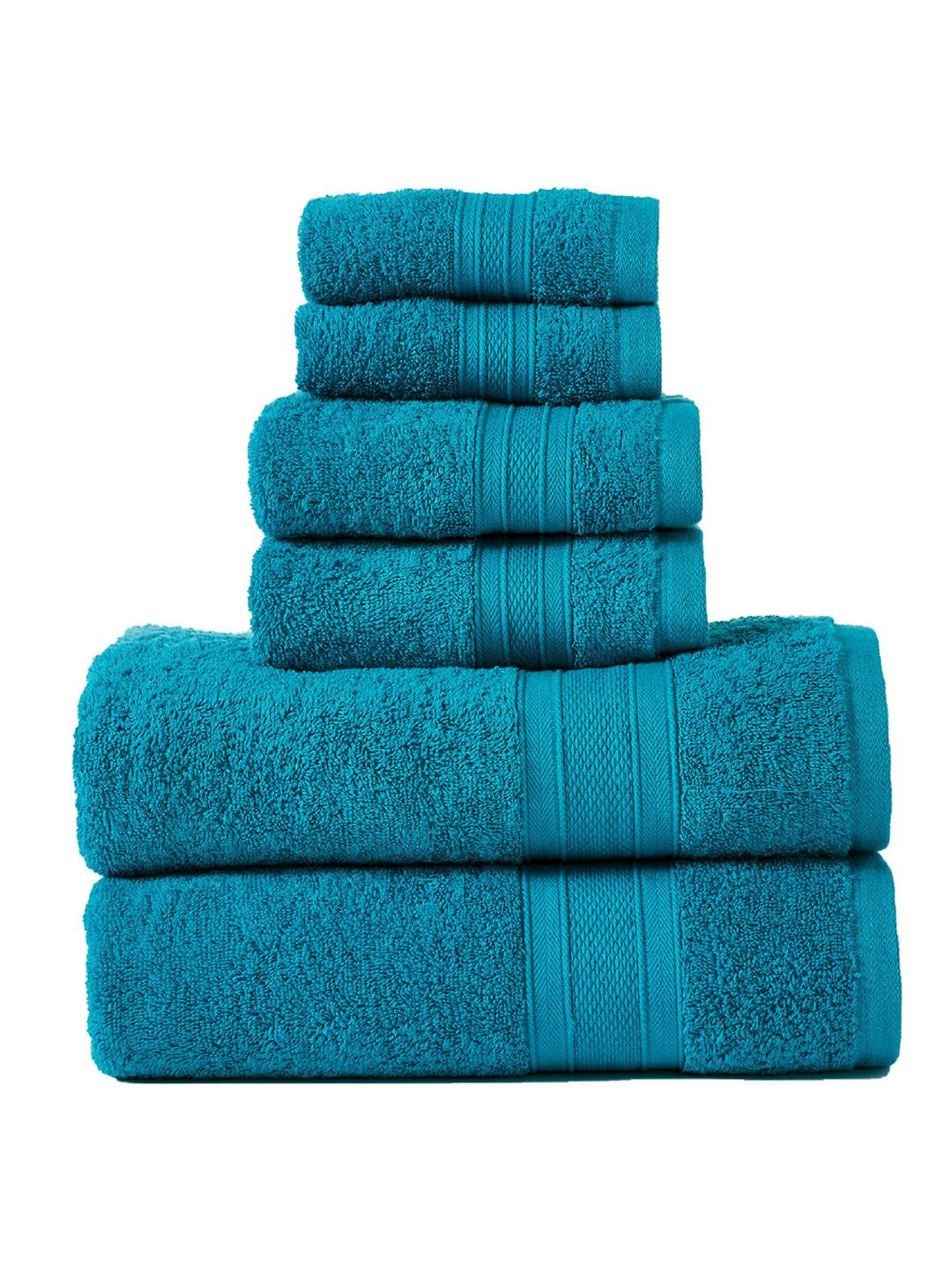 MYTRIDENT Set Of 6 Teal Green Solid 500 GSM Soft  Plush Sustainable Towel Set