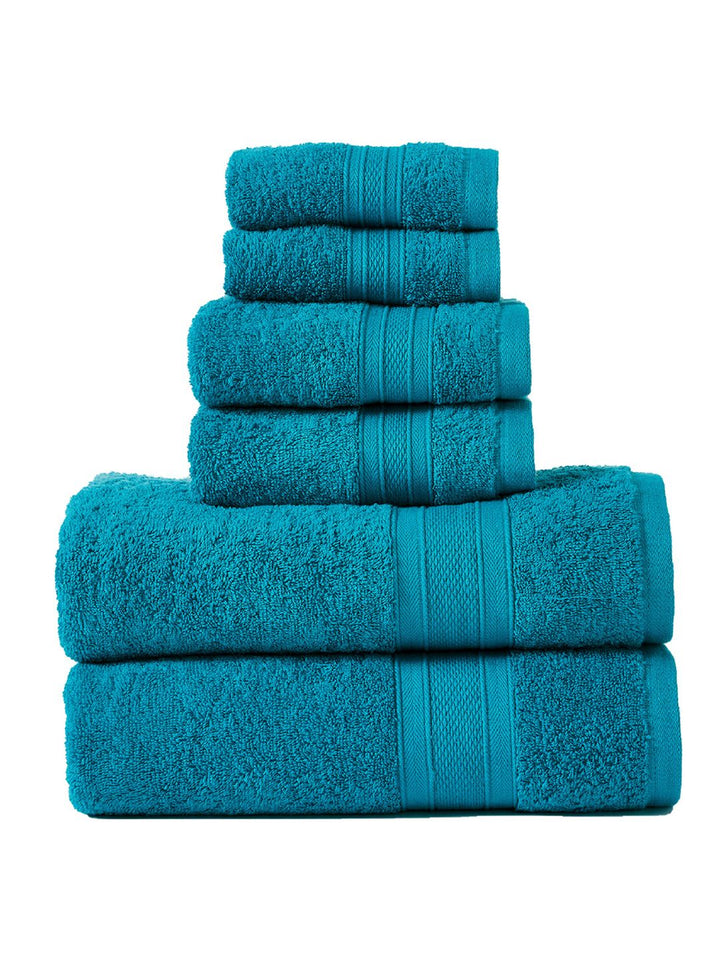 MYTRIDENT Set Of 6 Teal Green Solid 500 GSM Soft  Plush Sustainable Towel Set