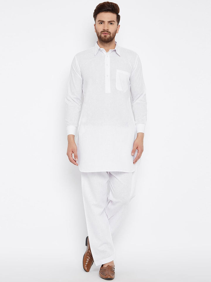 SOJANYA Men White Solid Straight Kurta