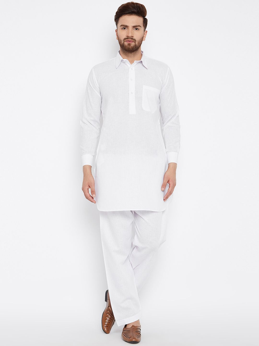 SOJANYA Men White Solid Straight Kurta