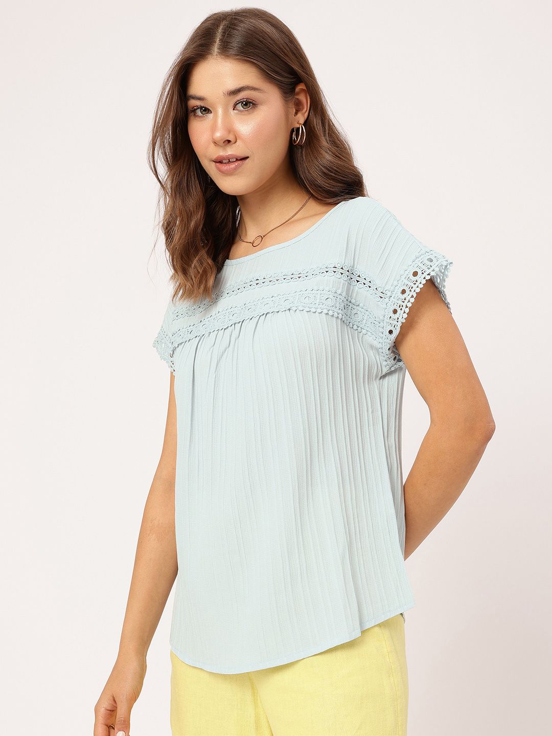 DressBerry Lacy Luxe Self-Striped A-Line Top