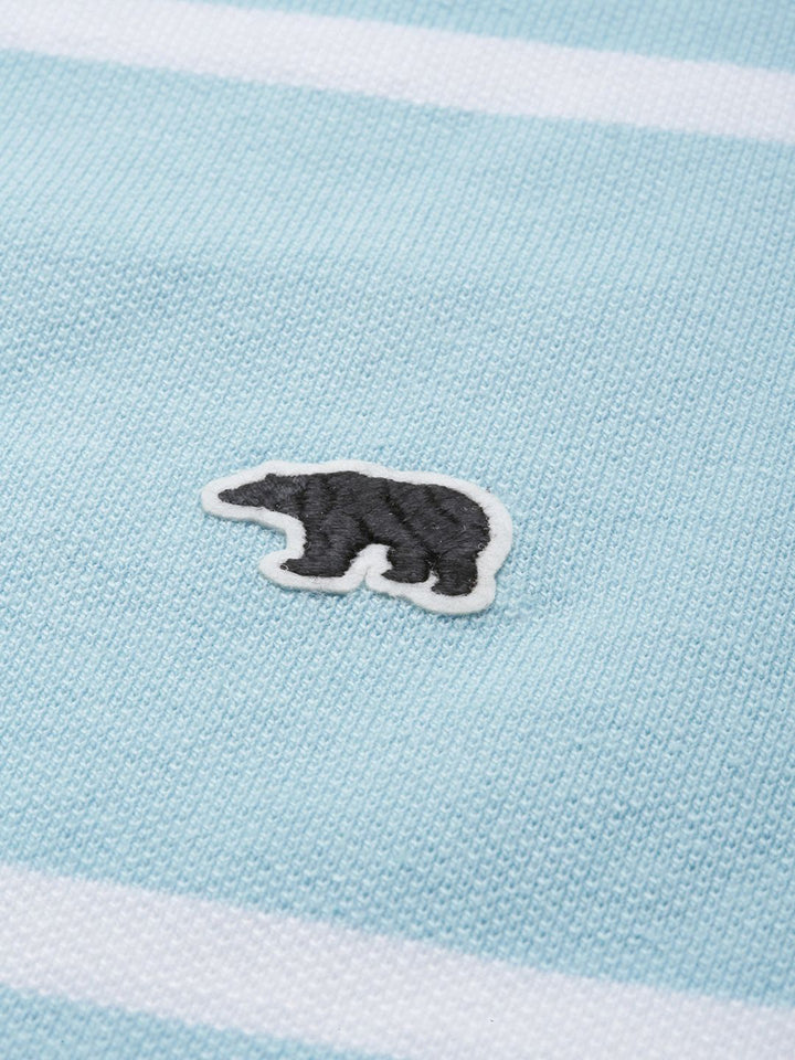 THE BEAR HOUSE Men Blue  White Striped Polo Collar Slim Fit Pure Cotton T-shirt