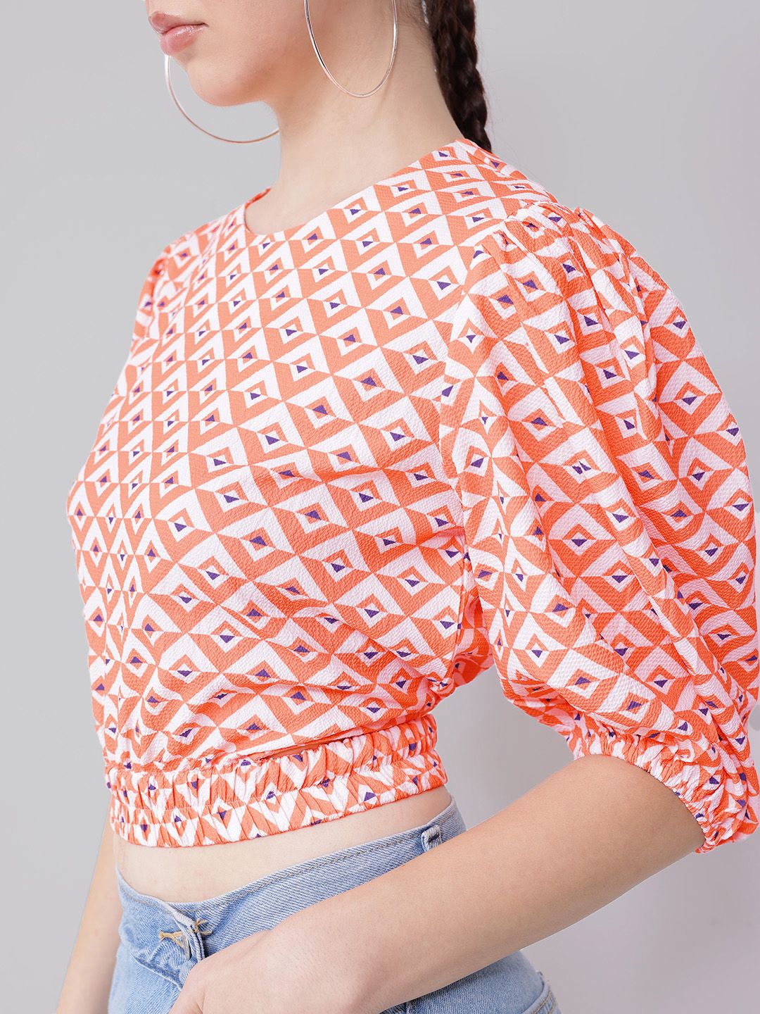 DressBerry Pastel Geo Printed Cut-Out Crop Top