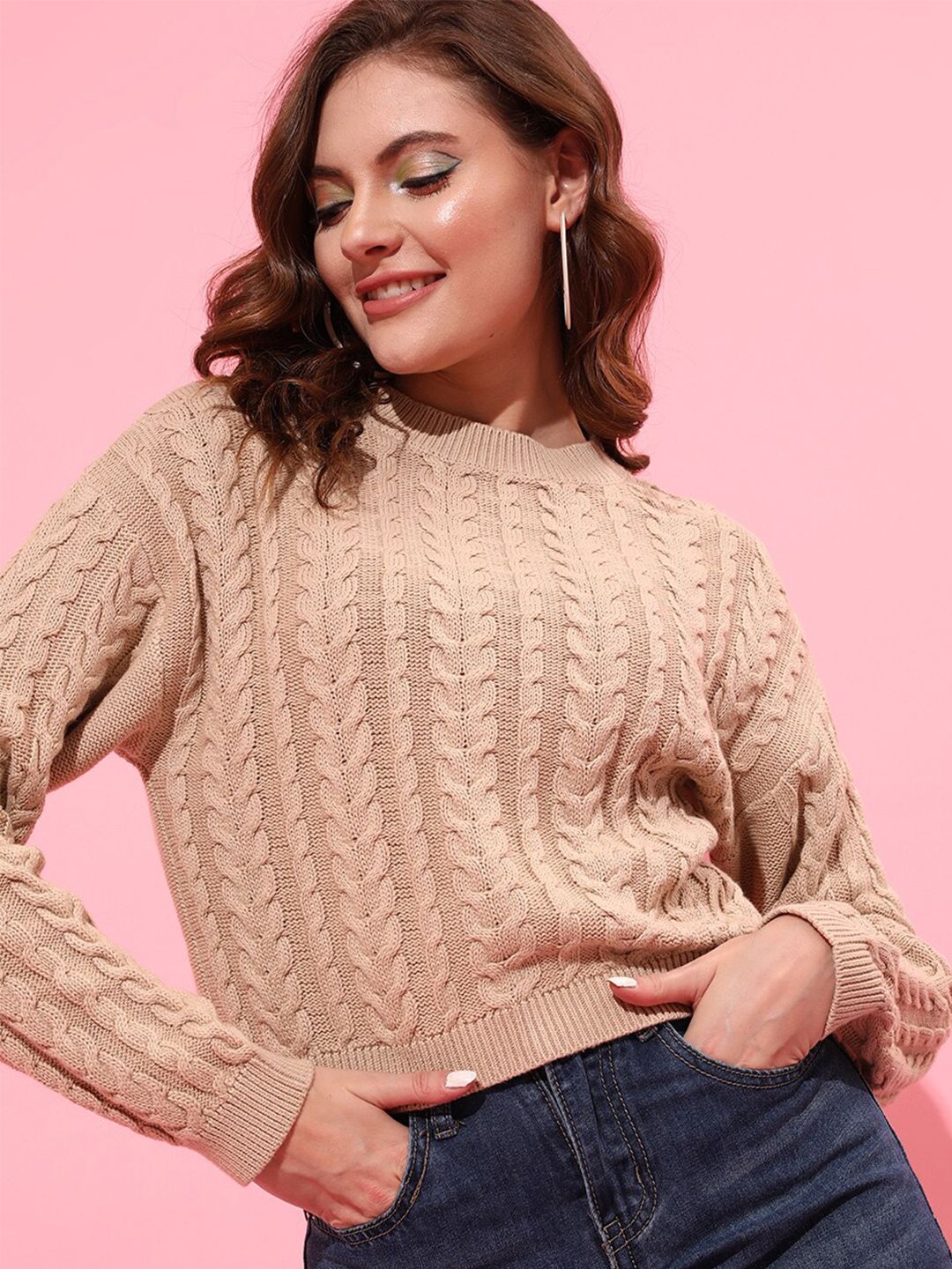 STREET 9 Women Beige Cable Knit Pullover
