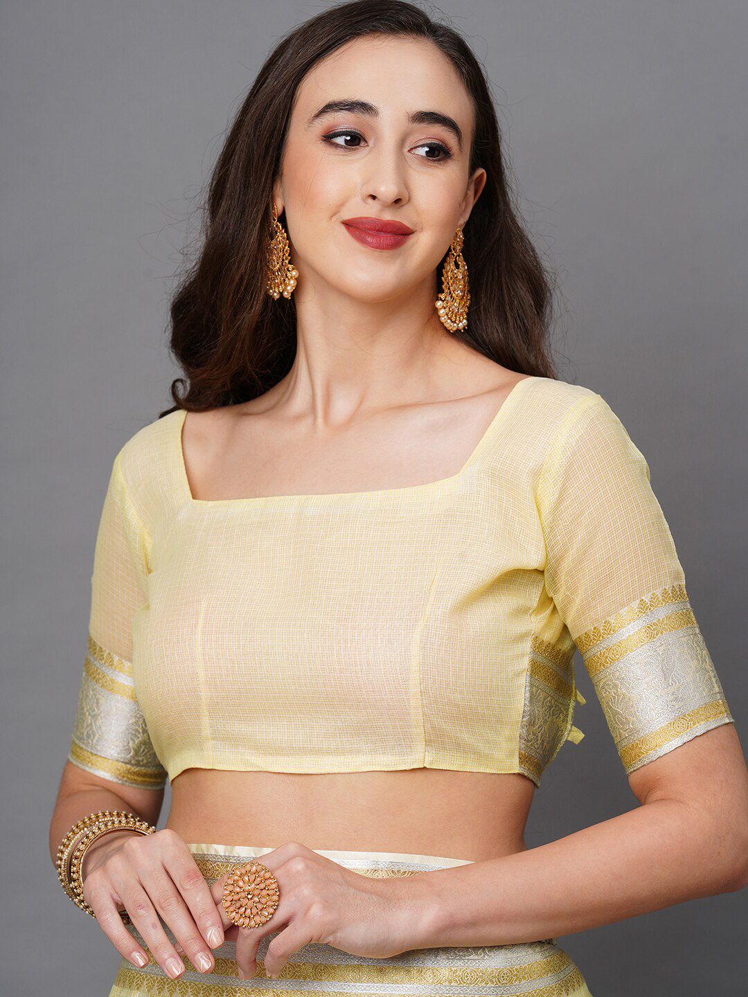 Saree mall Yellow & Silver-Toned Woven Design Silk Blend Banarasi Sarees