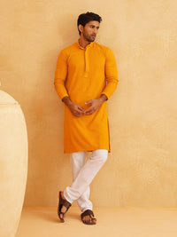 SOJANYA Motif Etnik Sulam Kolar Mandarin Kurta Pure Cotton with Churidar