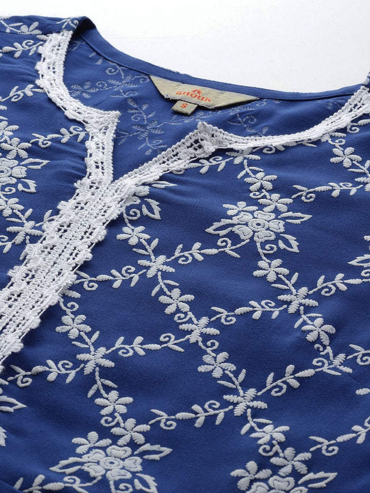 Anouk Floral Print Kurta with Trousers & Dupatta