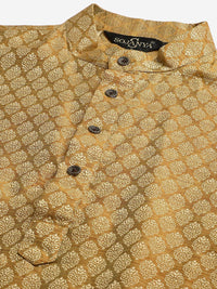 SOJANYA Kurta Jacquard Mustard Kuning & Putih Putih dengan Jaket Churidar & Nehru