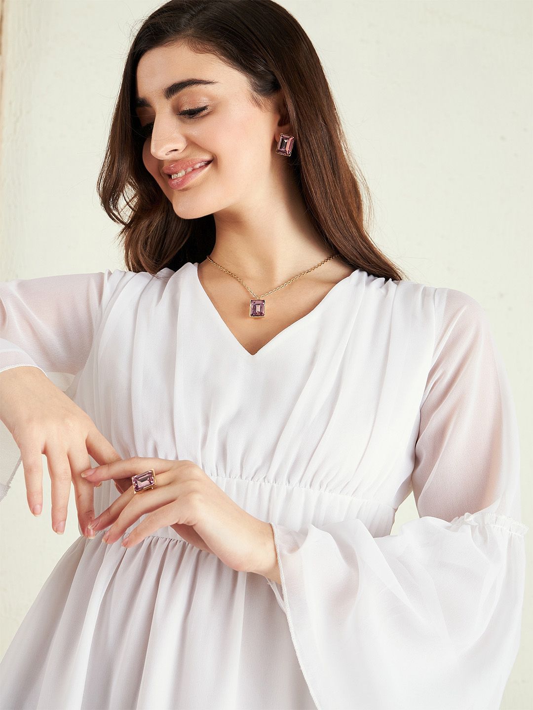 Berrylush Bell Sleeve Georgette A-Line Dress