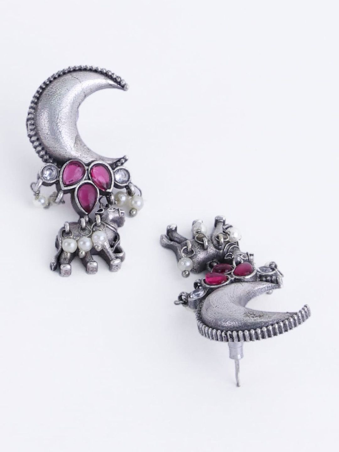 PANASH Silver-Plated Stones Studded & Beads Beaded Drop Earrings