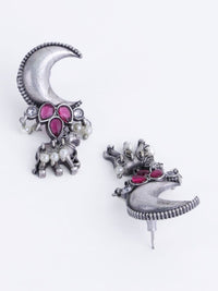 PANASH Silver-Plated Stones Studded & Beads Beaded Drop Earrings