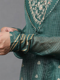 W Floral Embroidered Anarkali Thread Work Kurta With Palazzos