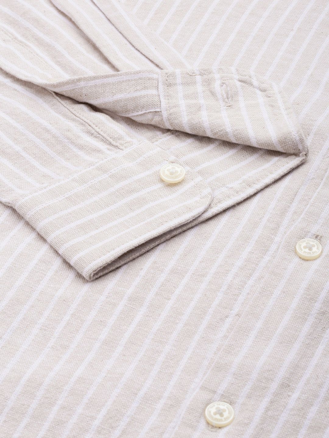 THE BEAR HOUSE Men Slim Fit Striped Cotton-Linen Casual Shirt