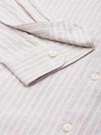 THE BEAR HOUSE Men Slim Fit Striped Cotton-Linen Casual Shirt