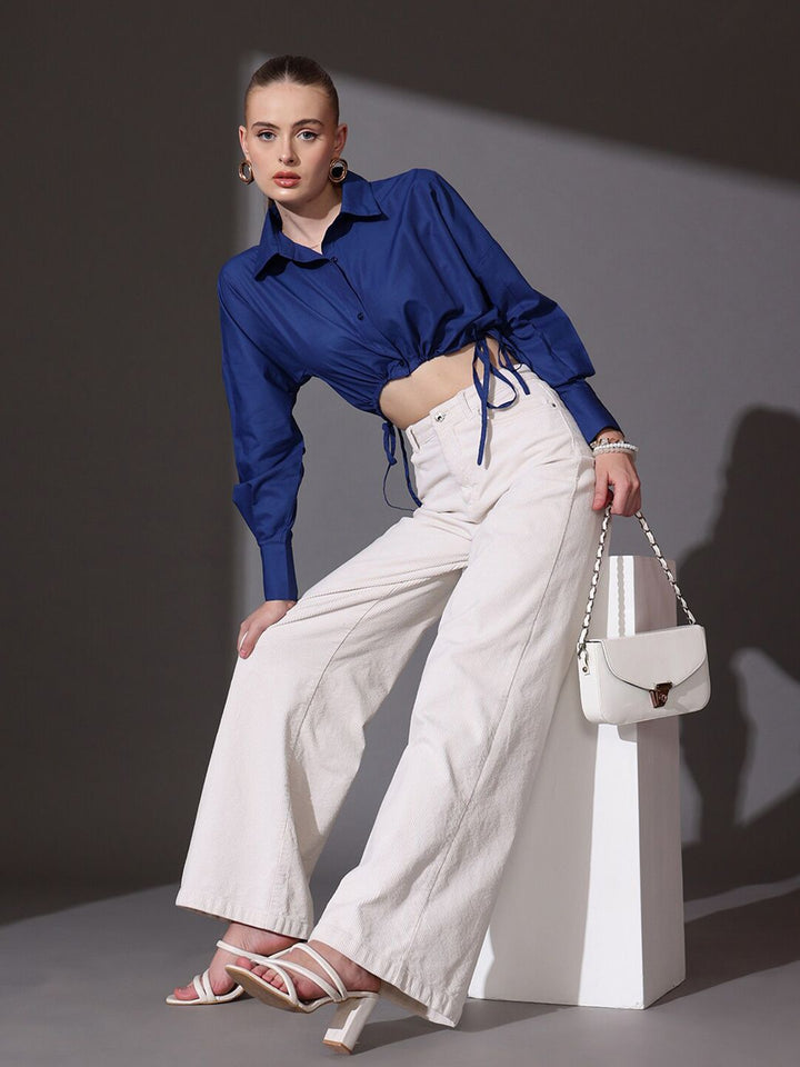 STREET 9  Cotton Shirt Style Crop Top