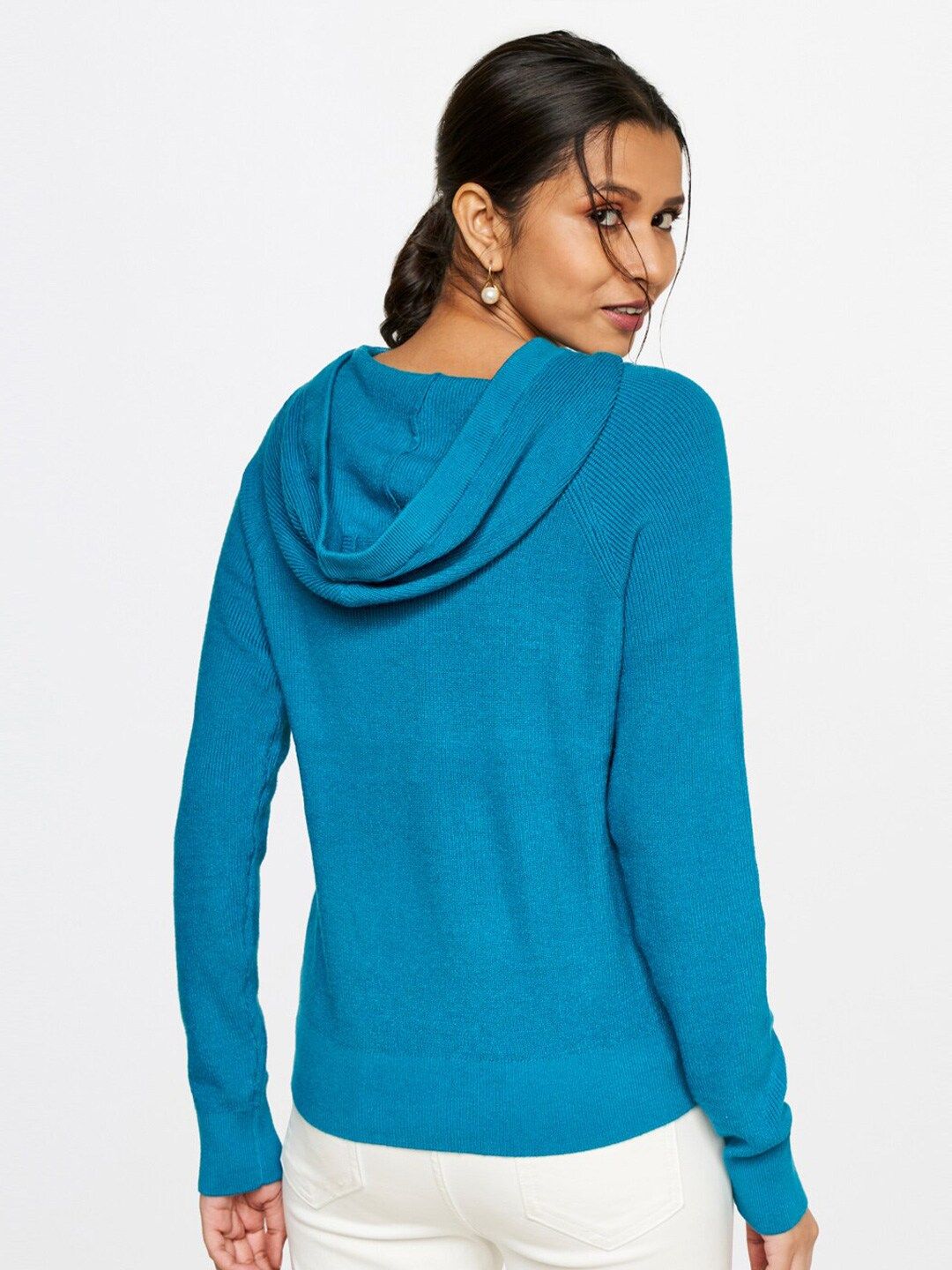 AND Women Blue Solid Hooded T-Shirt